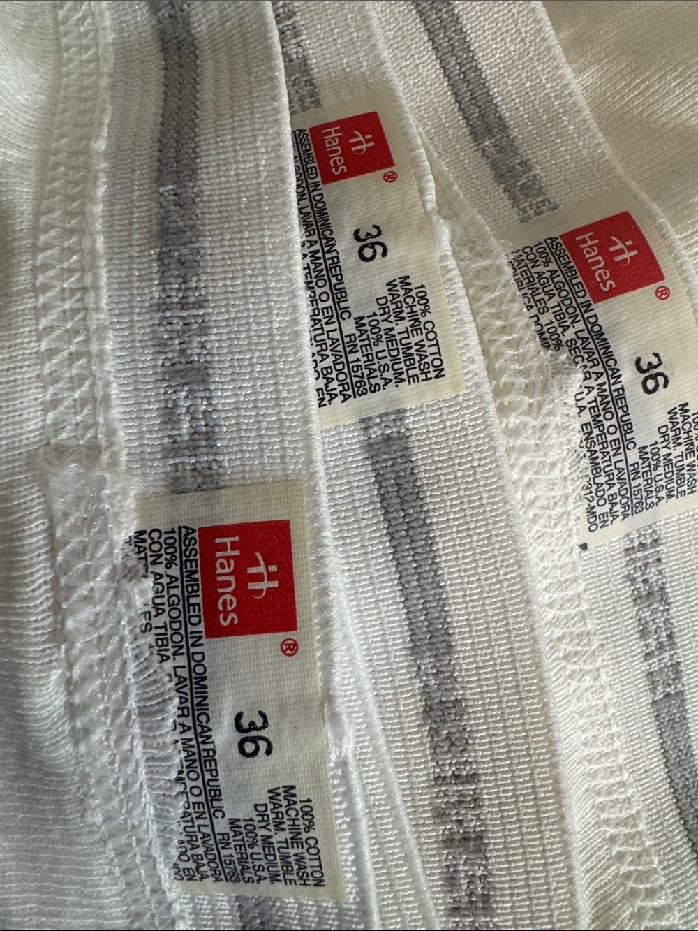 NOS Vintage Hanes Tighty Whites Underwear sz 36 Cotton 3 prs UNWORN Gray Waist